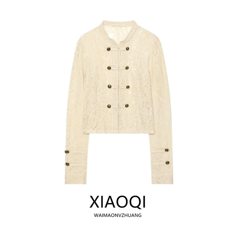 Early Autumn 2026 Women's Long Sleeve Stand Collar Lace Rope Knot Decorated Jacket Commute Style Slim Fit Other Material 100%
