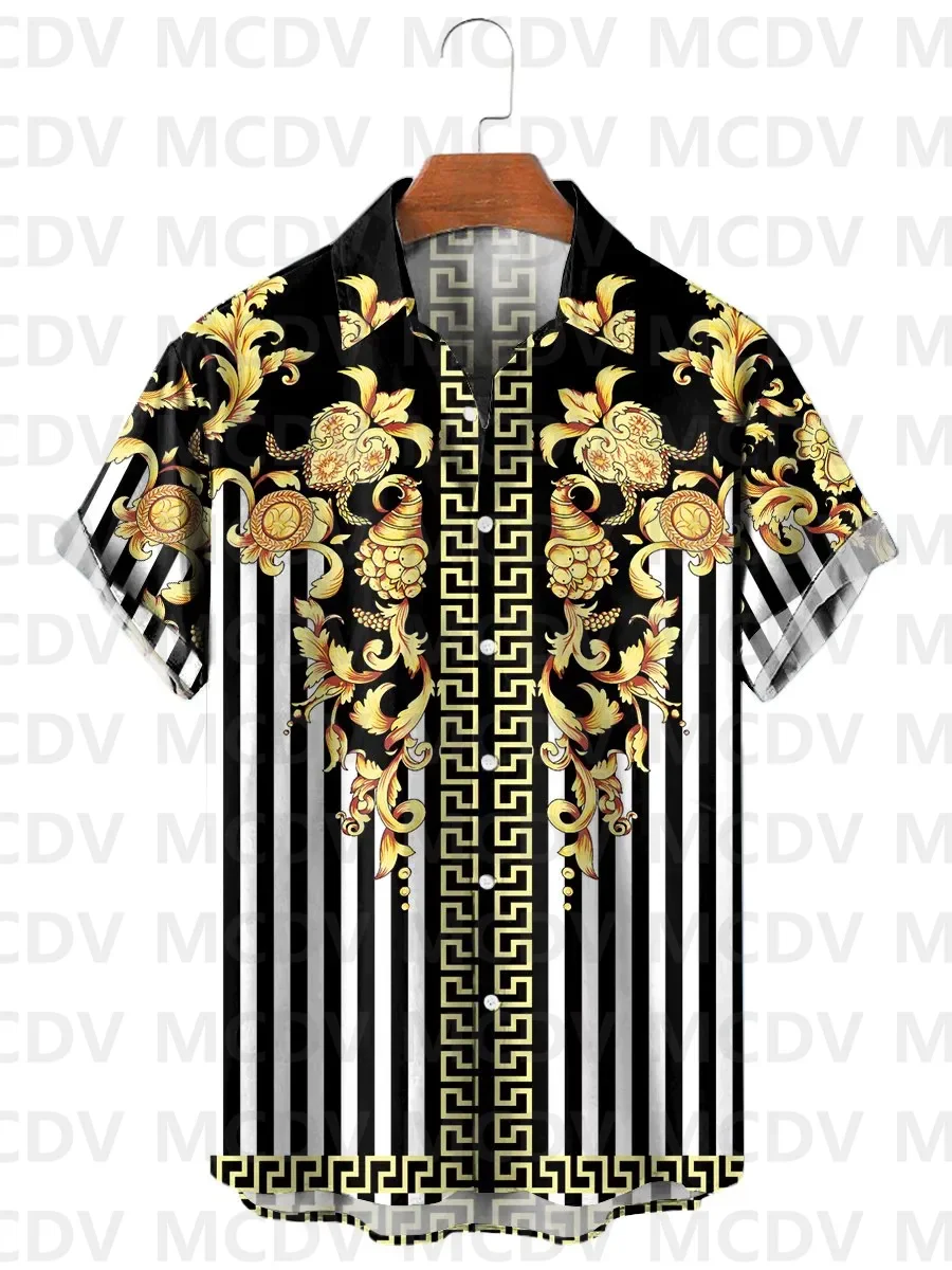 Men's Hawaiian Stripes Pattern Aloha Shirts Casual Breathable Hawaiian Short Sleeve