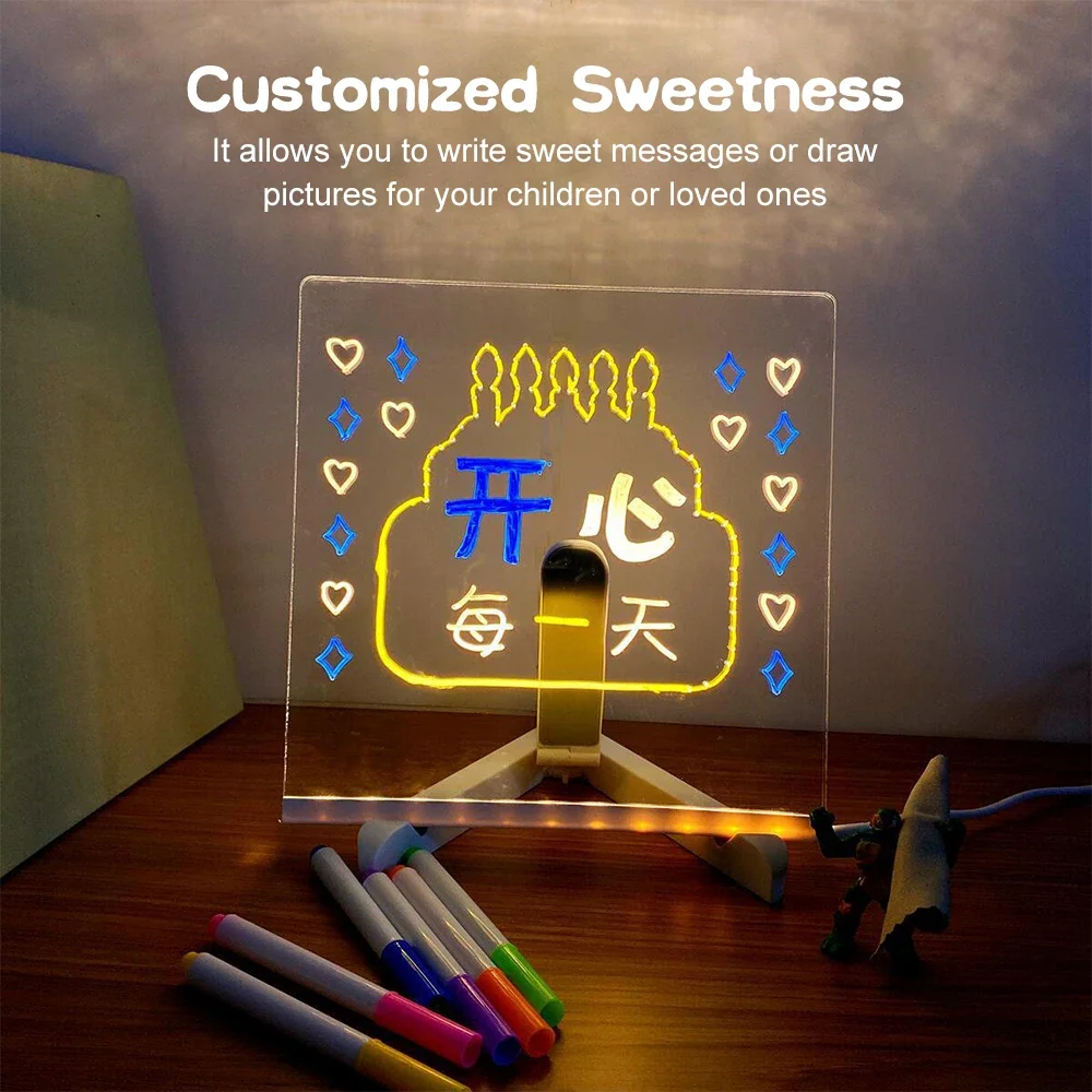 Acrylic Message Note Board Personalized LED Lamp Erasable USB Children‘s Drawing Board Birthday Kids Gift Bedroom Night Light