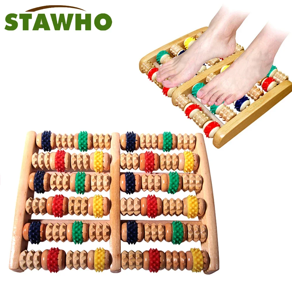 

1-6 Row Wooden Foot Massager Roller Wood Care Massage Reflexology Relax Relief Massager Spa Anti Cellulite Detox Foot Massager