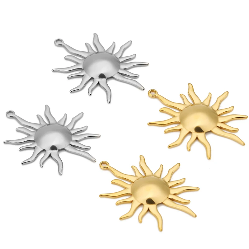 4pcs Polishing Stainless Steel Large Sun Flower Charm Bohemian Sun Pendant for DIY Earrings Necklace Jewelry Making Accessories