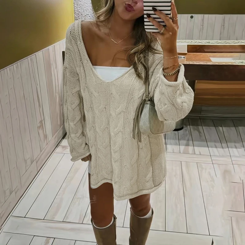 

BKLD Minimalist Loose Fit Pullover V Neck Full Sleeve Solid Color 2025 Lady Sweater Casual Vintage All-match Daily Outfit Jumper