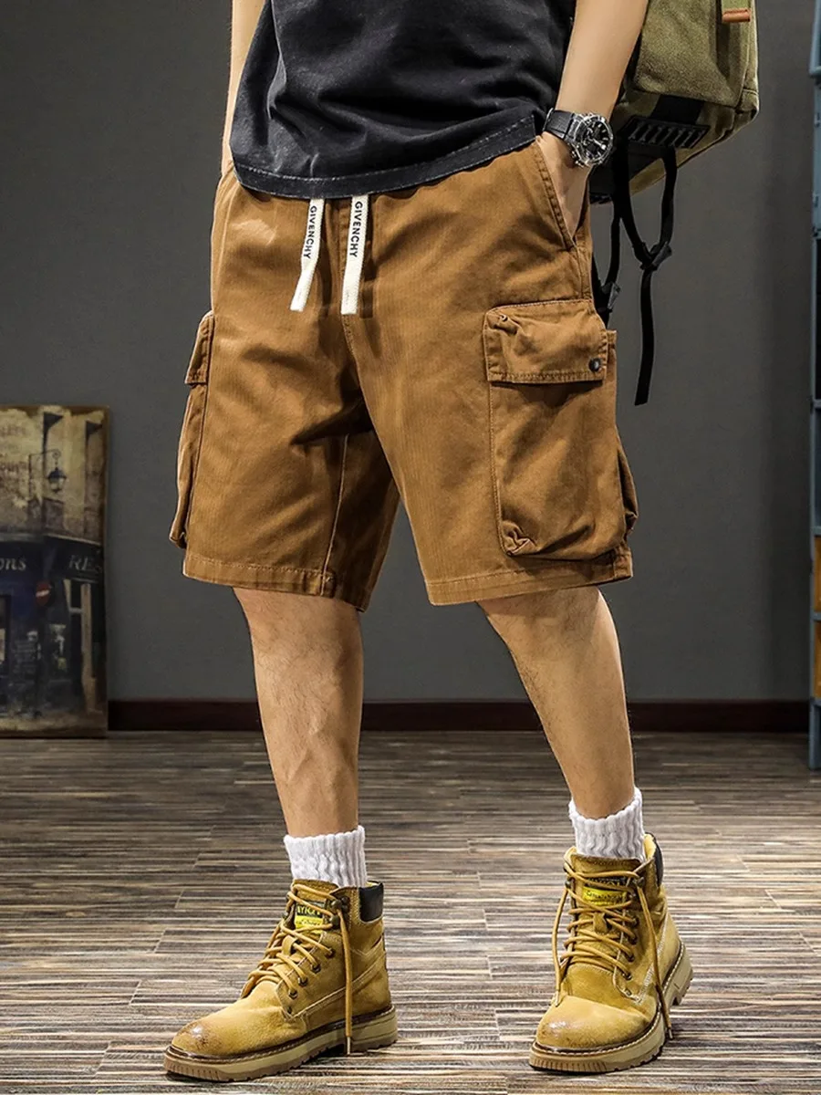 

American Retro Workwear ort Pants Men's Summer Loose Multi-ket Pure Cotton Five-Part Casual Trousers Straight Leg