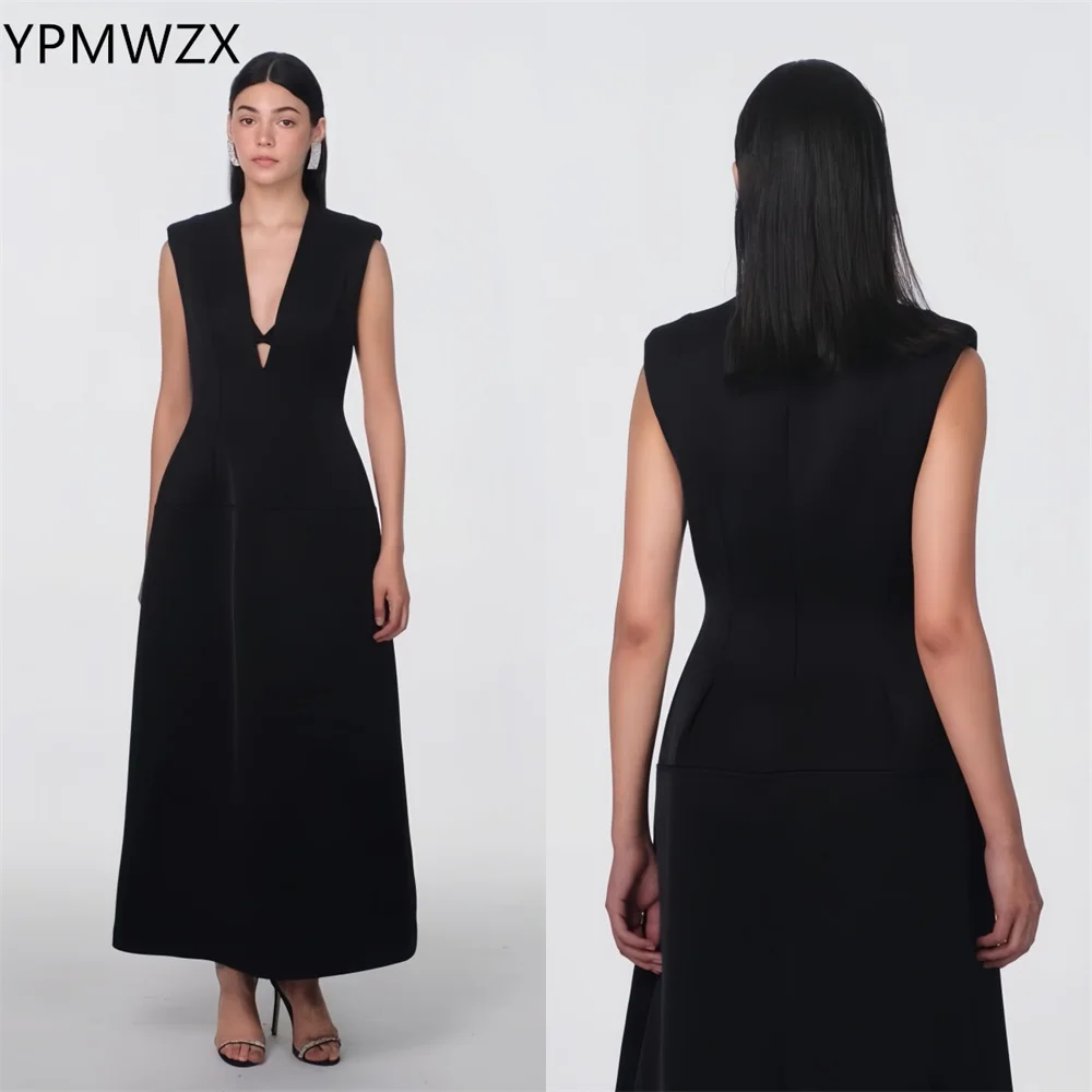 Customized Evening Dress Formal Party Occasion Prom Gown YPMWZX V-neck A-line Ankle Length Skirts Sleeveless Bespoke  Dr