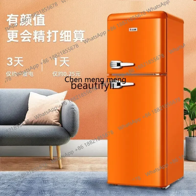 Ff a01 geladeira retrô pequeno dormitório doméstico porta dupla mini geladeira pequena sala de aluguel refrigerado e congelado