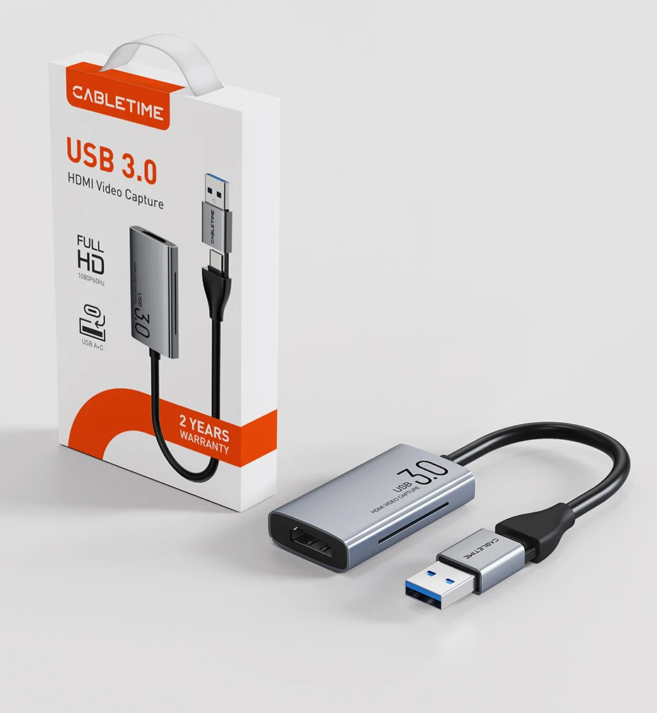 CABLETIME Video-Aufnahmekarte USB 3.0 4K HDMI zu USBA USB-C HDMI Video-Grabber-Box für PC Computer Kamera Live-Gaming – Detail 15
