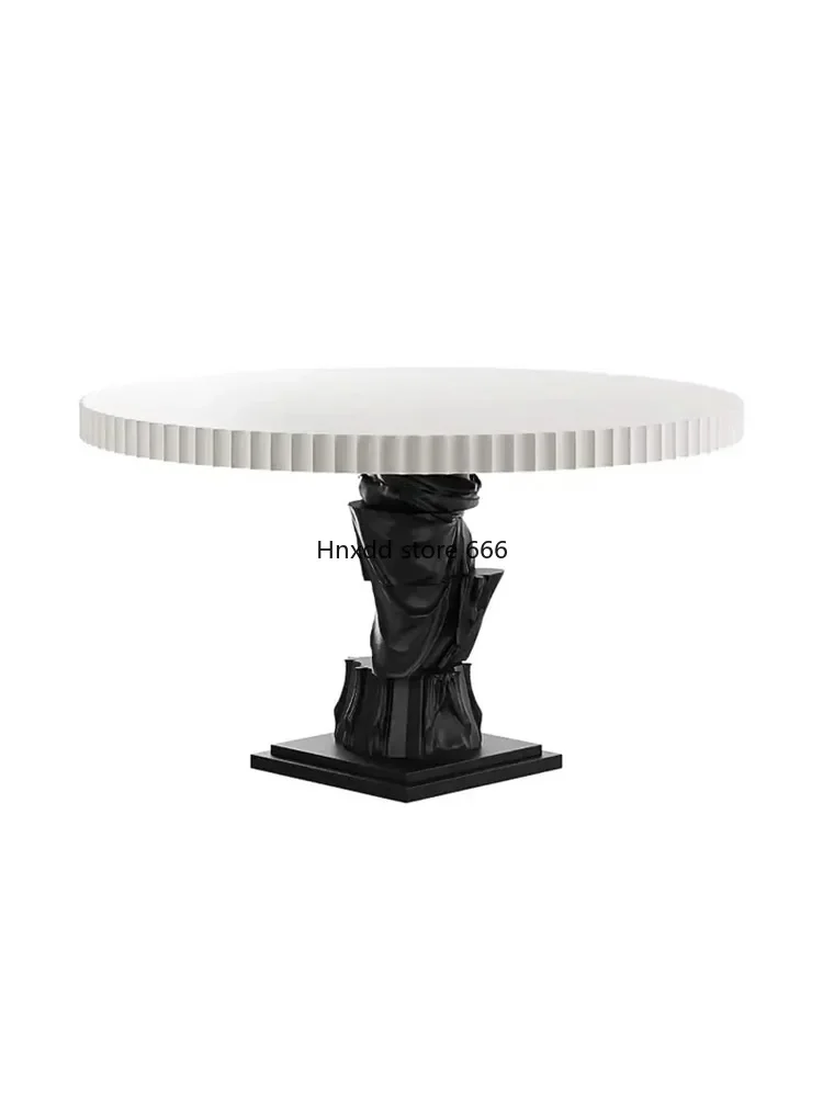 Venus sculpture round base table inlaid with black and white dining table