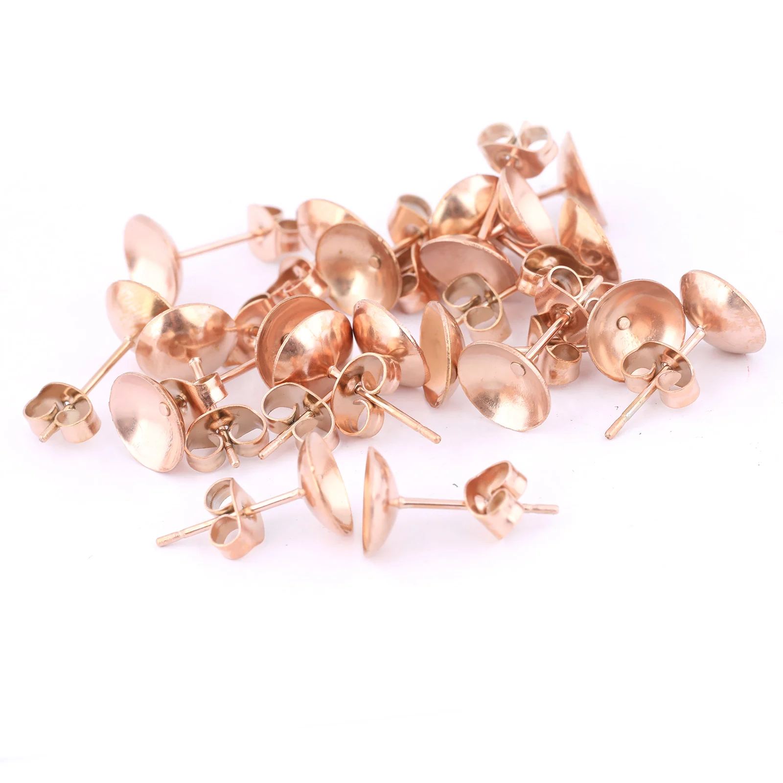 20pcs Stainless Steel 8mm Post Earring Cup Bezel Setting Blanks Studs For Pearl Beads Diy Jewelry Making Accessories Rose Gold