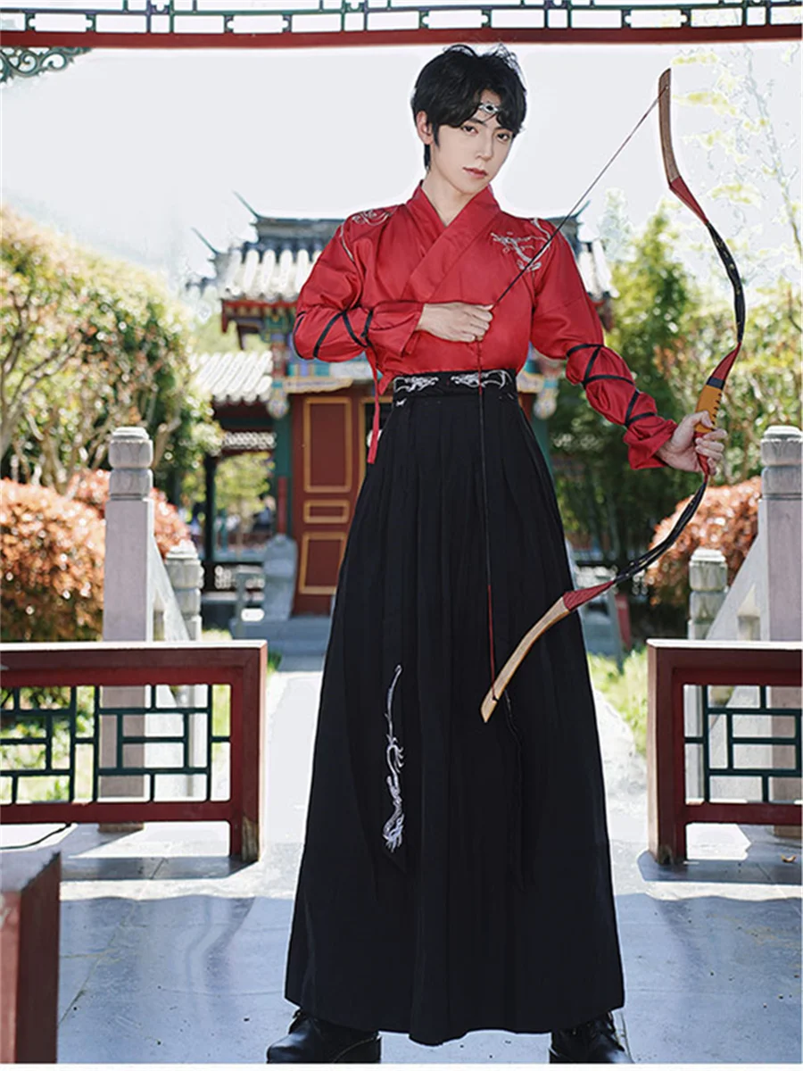ensemble-de-costumes-traditionnels-chinois-pour-couples-design-original-noir-et-rouge-broderies-tenues-de-scene-pour-hommes-et-femmes