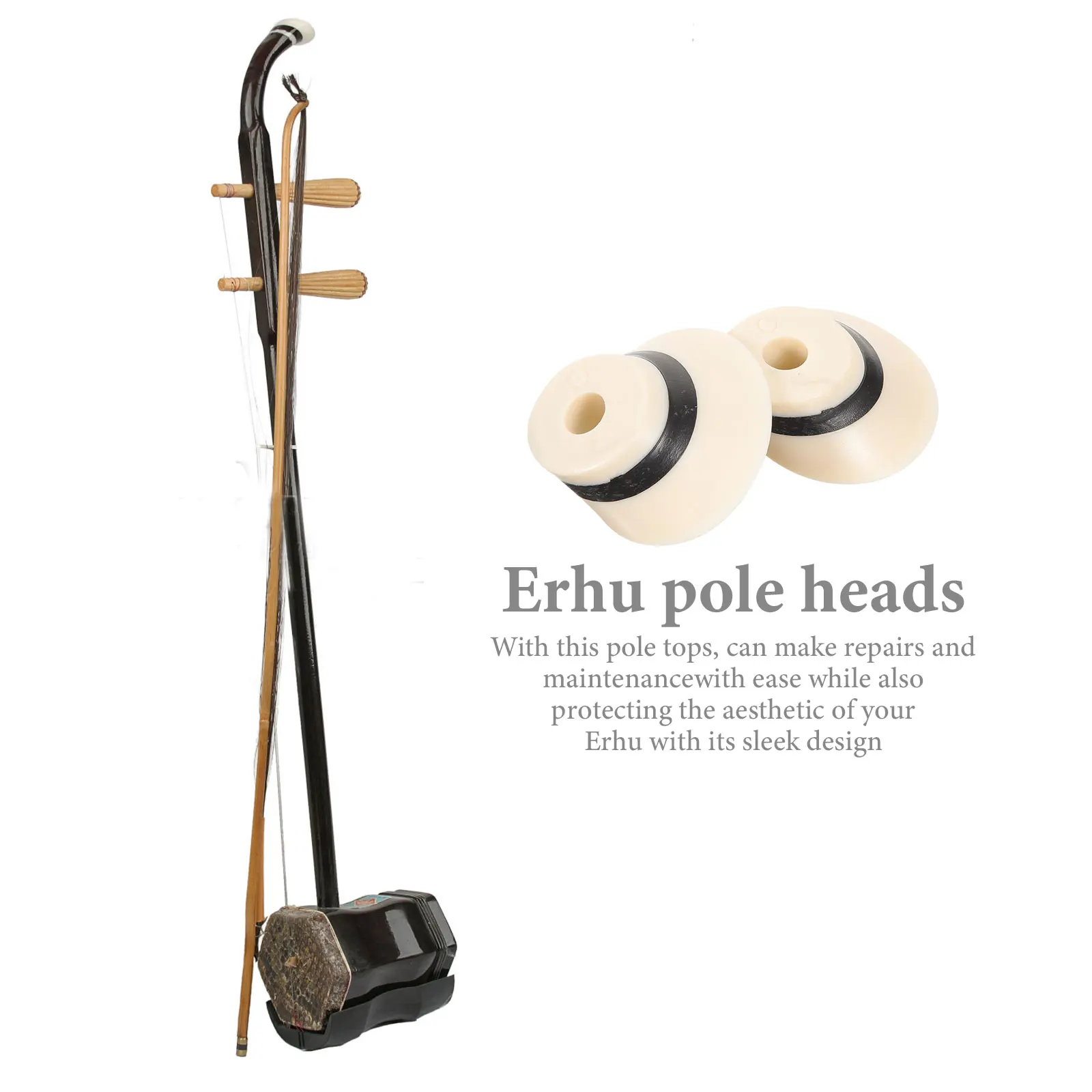 

4pcs Erhu Top Pole Heads Bone Powder Replacement Chinese Erhu Parts Durable Pole Fittings Repair Maintenance