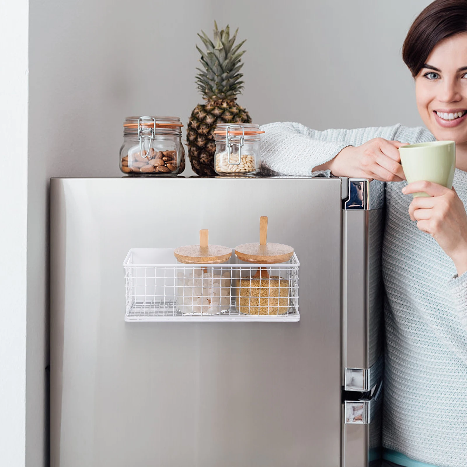 

Magnetic Storage Rack for Refrigerator Spice Holder White Fridge Organizer Freezer Door Rack Kitchen Metal Surface