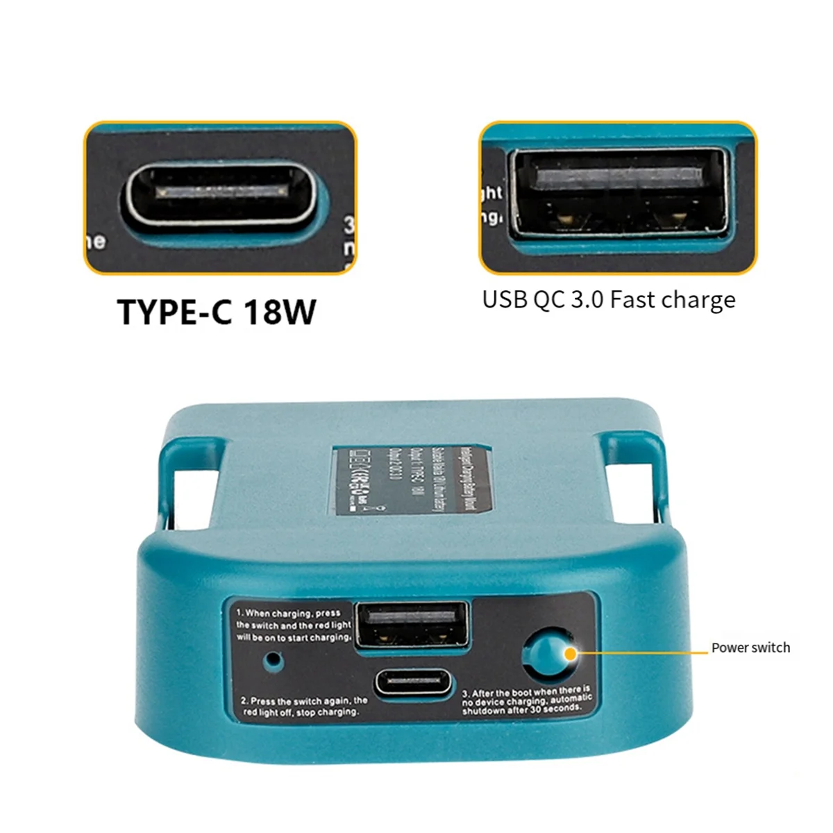 Adattatore per caricabatterie portatile A95I compatibile con Makita 18V agli ioni di litio con supporto per batteria USB Type-C ricarica rapida