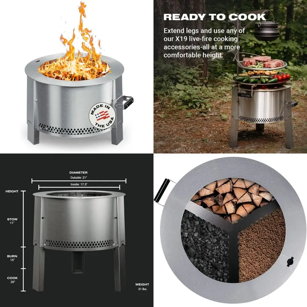

Портативная бездымная костра из нержавеющей стали — 21-дюймовый уличный камин, 31 фунт, идеально подходит для семейных встреч и заднего двора.