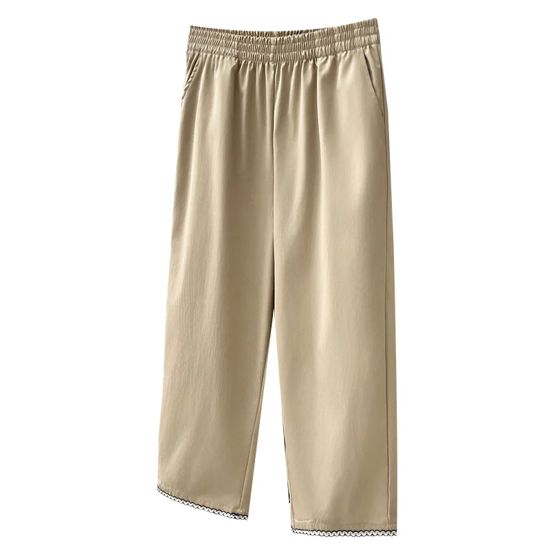 

2026 Spring Summer Plus Size Women Straight Pants High Waist 8/10 Length Slimming Casual Trousers For Curvy Ladies 1001