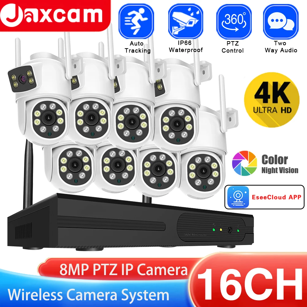 

16CH 8MP 4K Dual Lens Wireless Wifi PTZ Camera Security System CCTV Video Surveillance Kit NVR Outdoor Two-Way Audio AI Tracking