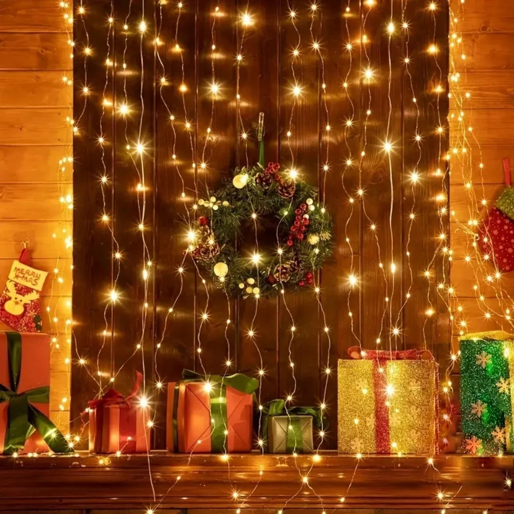 LED Fairy String Curtain Lights New Year Lamp 6/4/3M Christmas Lights 8 Mode Remote USB Festoon Christmas Decor for Home Holiday