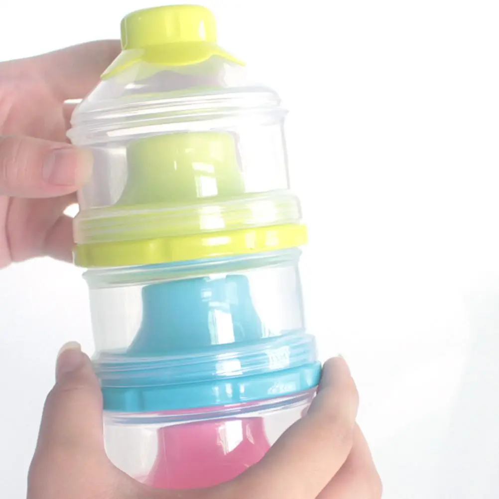 กล่องนมผง 3 ชั้นแยกส่วนที่เก็บอาหารเด็กสูตรตู้คอนเทนเนอร์แบบพกพา Feeding Solution