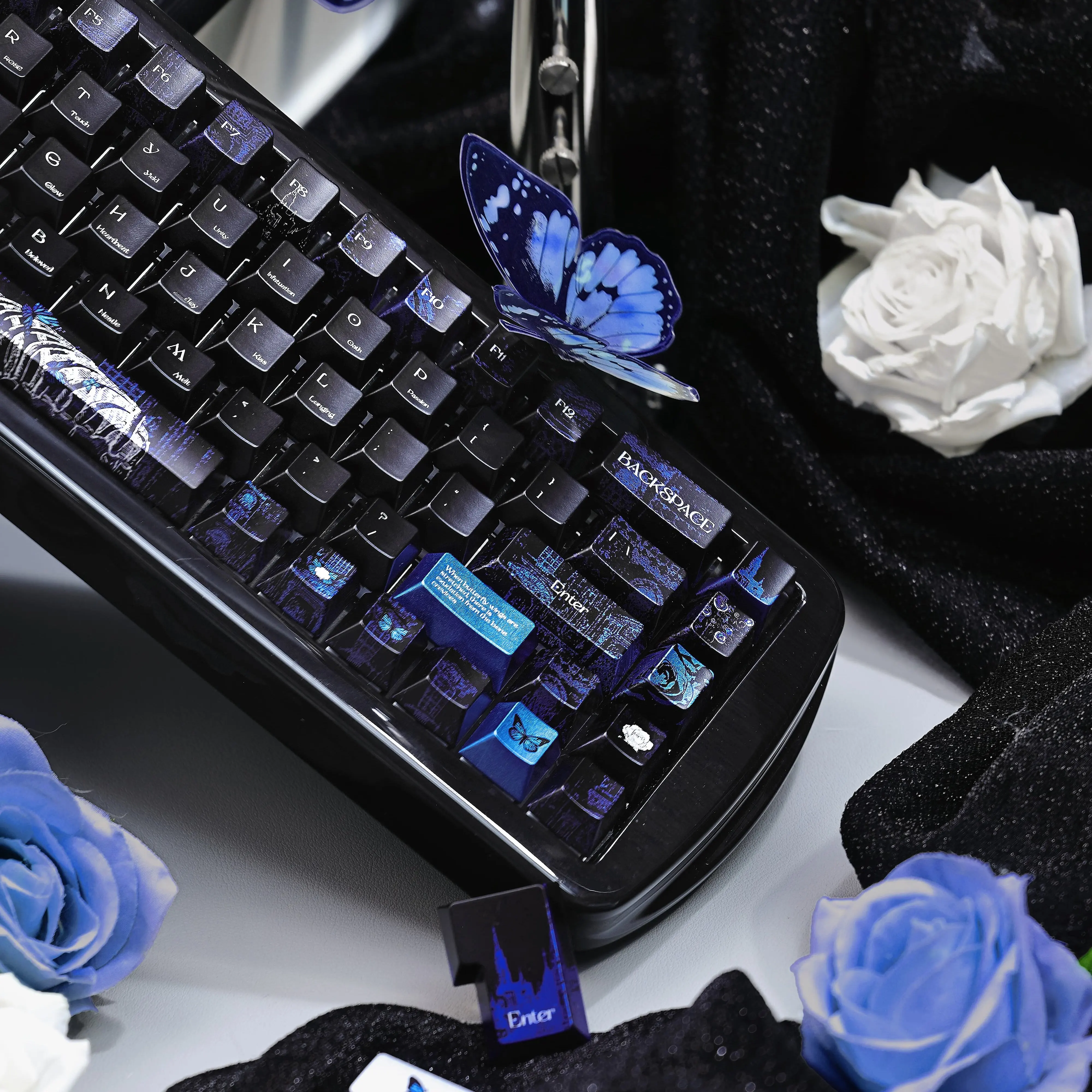Bone Butterfly Themed Keycaps Set PBT Cherry Profile Cross Switch Custom Original Handmade Keycaps for Mechanical Keyboard DIY