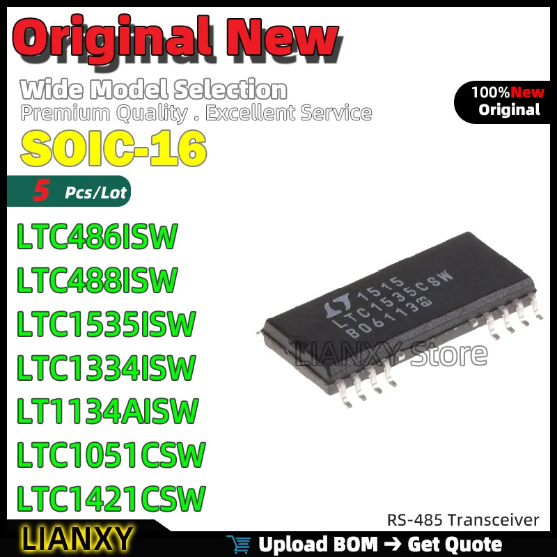 5pcs SOIC-16 LTC486ISW LTC488ISW LTC1535ISW LTC1334ISW LT1134AISW LTC1051CSW LTC1421CSW RS-485 Transceiver New Original