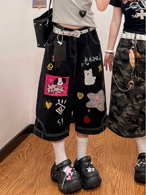 

High Waist Straight Leg Denim Shorts Women's Summer Thin High Street Sexy plus Size Seven-Foot Wide Leg Pants Casual American...
