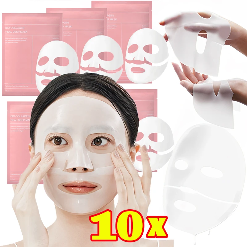 1/2/5/10Pcs Bio Collagen Face Mask Shrink Pores Deep Hydrating Moisturizing Split Mask Firming Nourish Brighten Facial Skin Care