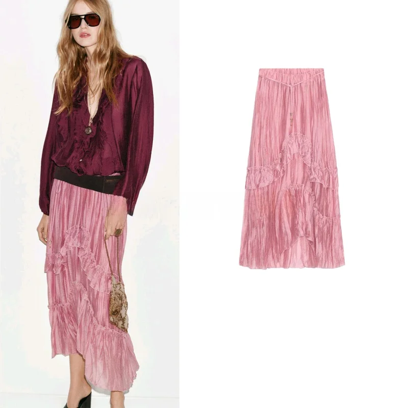 

Новая женская юбка миди с асимметричным подолом, эластичной талией, декоративными слоями и складками, из полиэфирного волокна, приталенного кроя