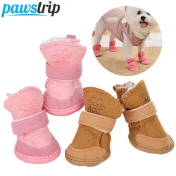 Chaussures chaudes coordonnantes pour petits et moyens chiens, bottes mignonnes pour chien, extérieur, baskets pour chiot, protecteur de pied antidérapant, ensemble de 4 pièces