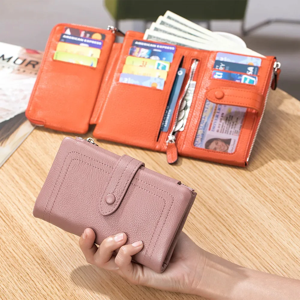 2024 New Soft Senior Sense Short Large Capacity Leather Fashion Folding Small Purse Multi-card Card Bag