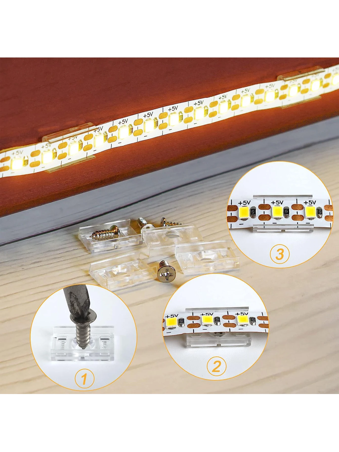 20/50pcs Set LED Strip Installation Clips with 8mm/10mm Wide Bracket And Compatible  Cross Screw Mounting Brackets