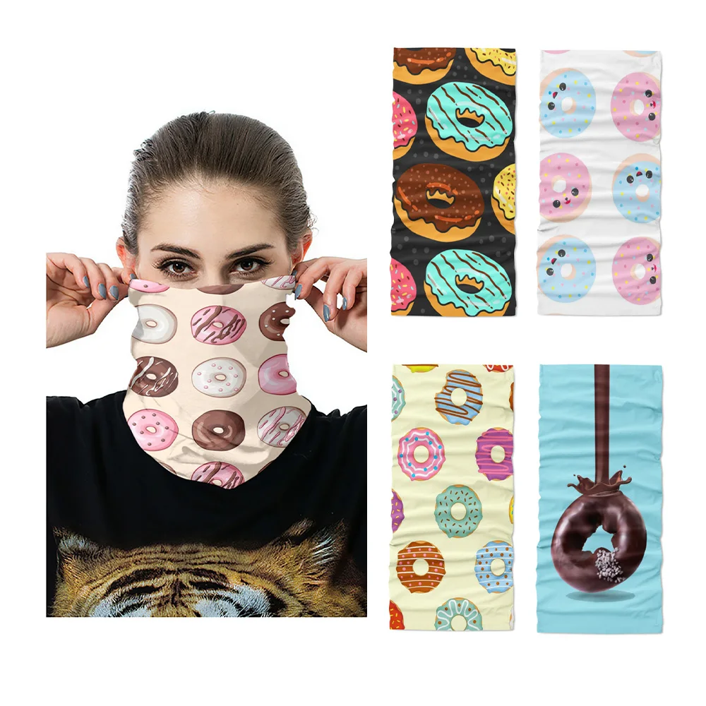 

Food donut headscarf fun printing women's hijab scarf summer neck magic tubular headdress cycling wristband face headscarf