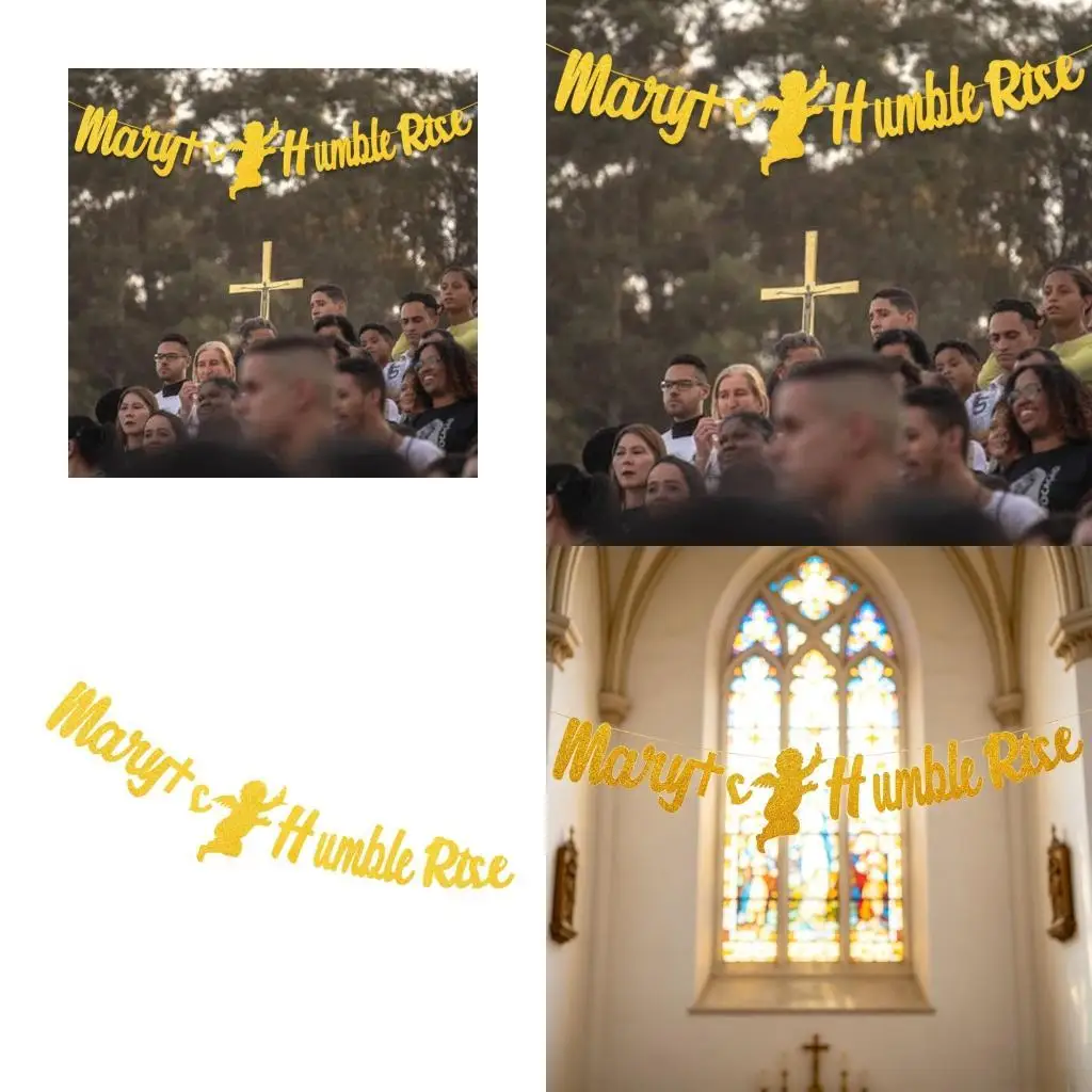L9BE Maria Humble Rise Flag Banners with Angel Signs Christian Hanging Party Supplies