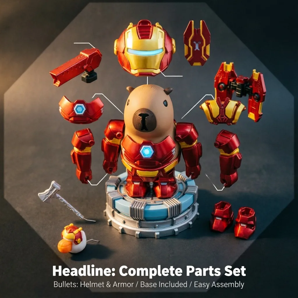 New Capybara Iron Armor Figure Magnetic Suction DIY Assembly Creative Capybara Desk Decor Glow In The Dark 3D Printed