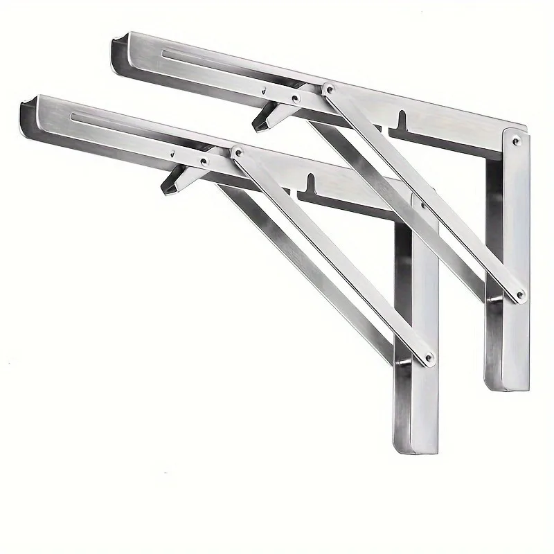 2pcs Heavy Duty Folding Shelf Bracket - Stainless Steel Tripod Bracket , Space Saving Wall Mount, 550 lb Load Capacity