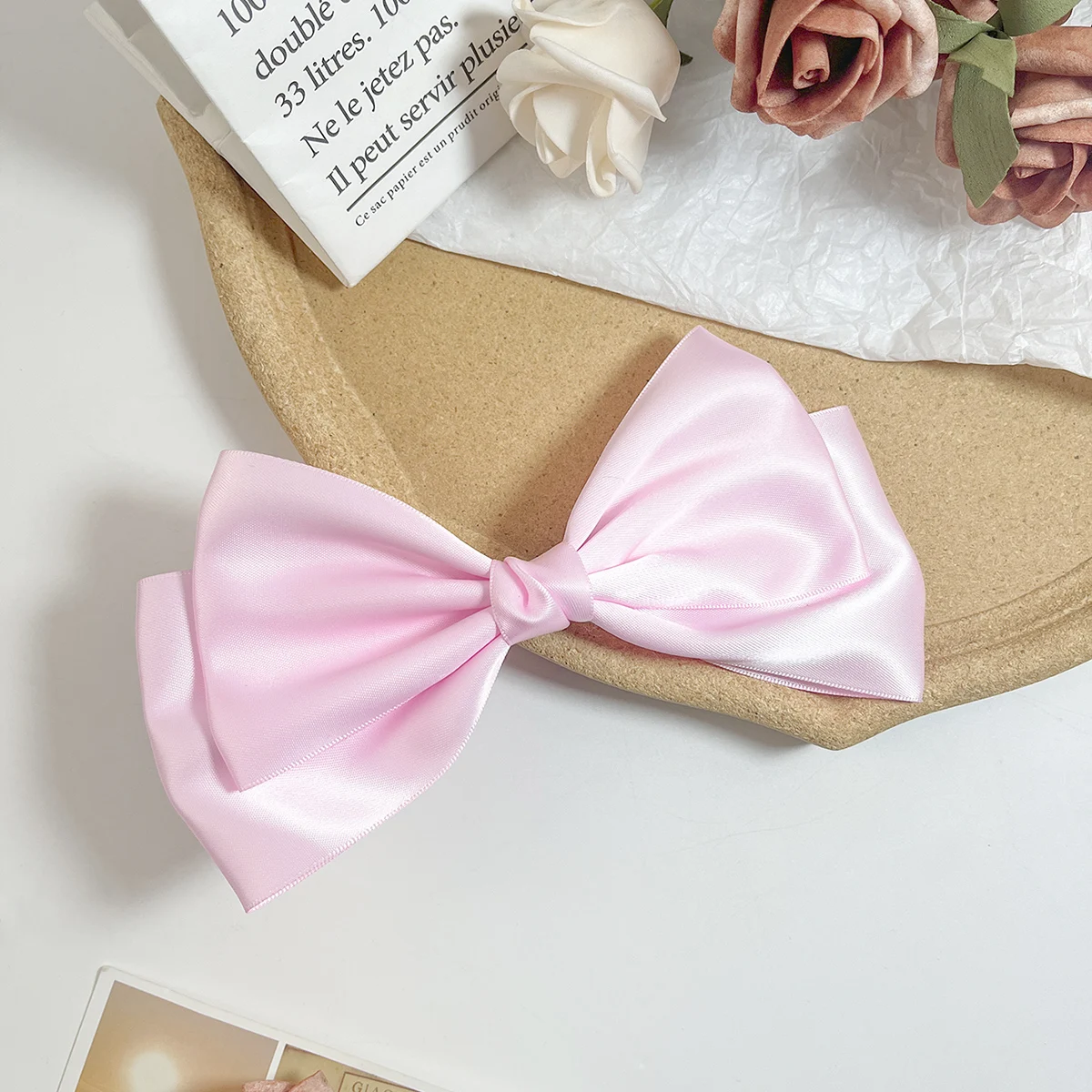 Elegant Bow Ribbon Hair Clip Black Pink White Large Bow Ribbon High Quality Simple Hair Clip Girls Women Hair Accessories