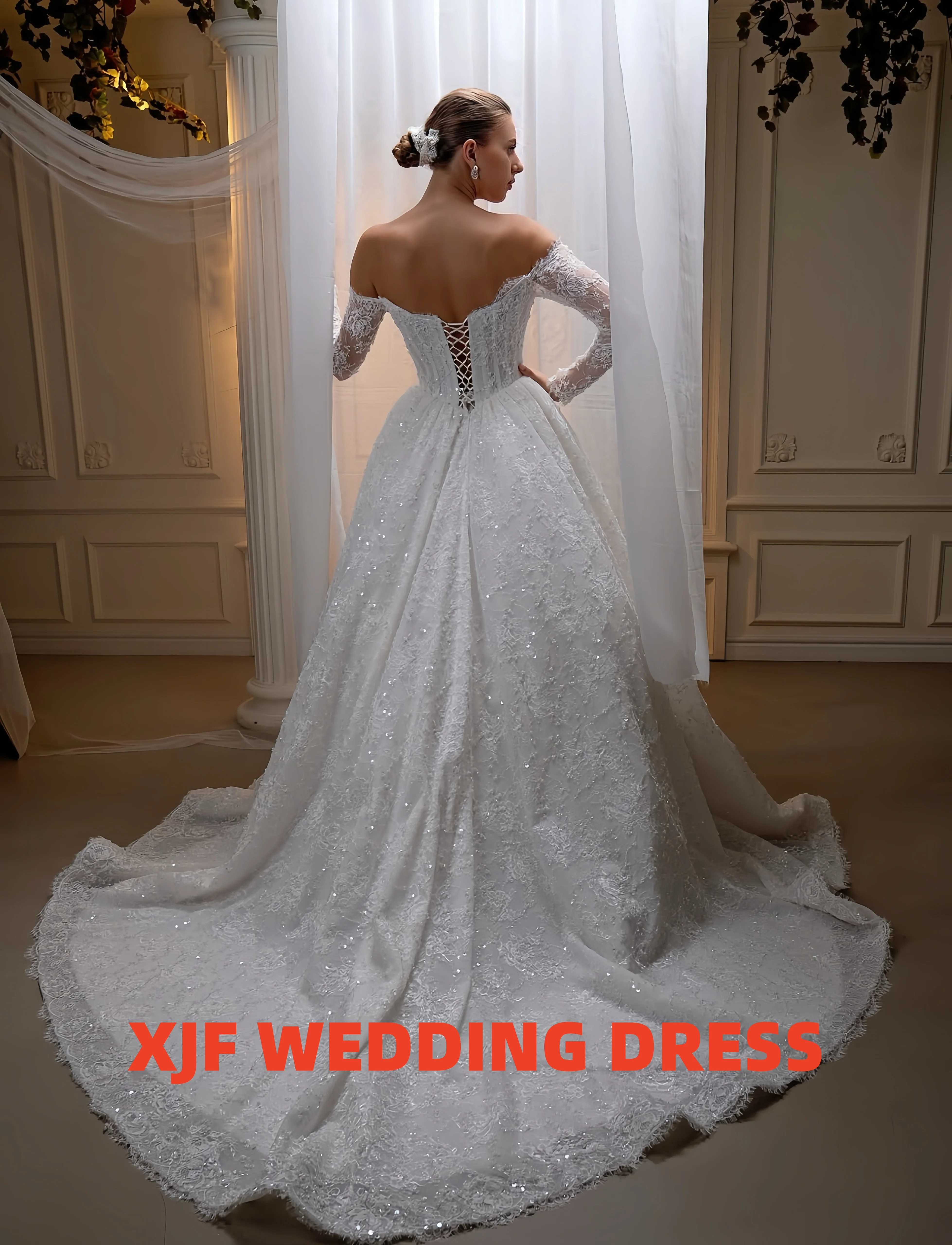 Dulce cuello manga larga A-LINE elegante personalizado amanda novias vestidos de novia amanda novias vestido de novia