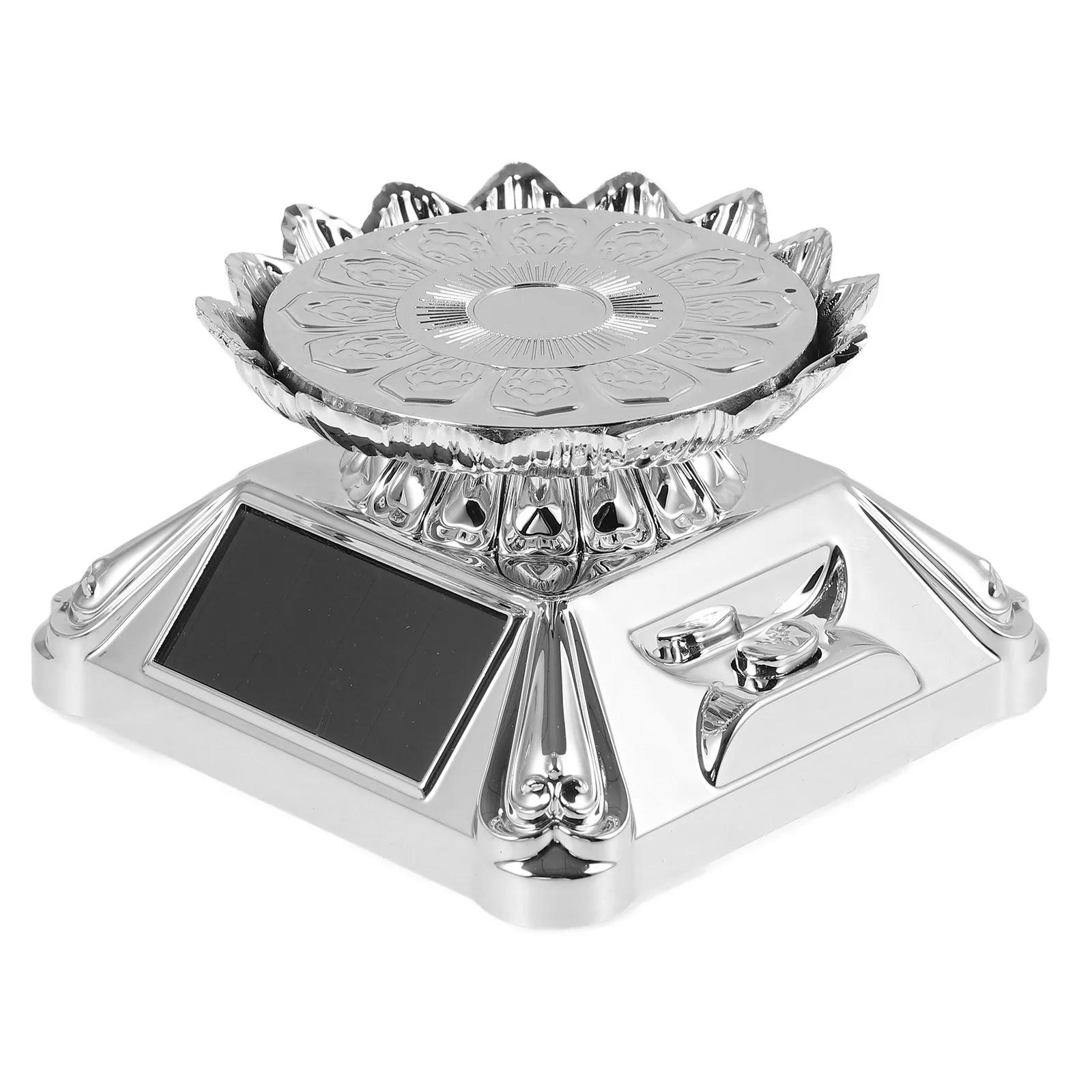 Solar Powered Rotating Display Stand Jewelry Tray 360 Degree Automatic Motorized Turntable LED Light for Jewelry Display