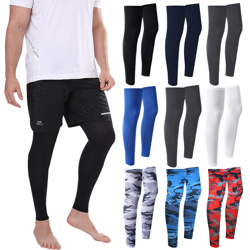 Outdoor Cycling Sun Protection Leg Sleeves Ice Silk Lycra Knee Support Leg Covers with Silicone Anti-Slip Strips