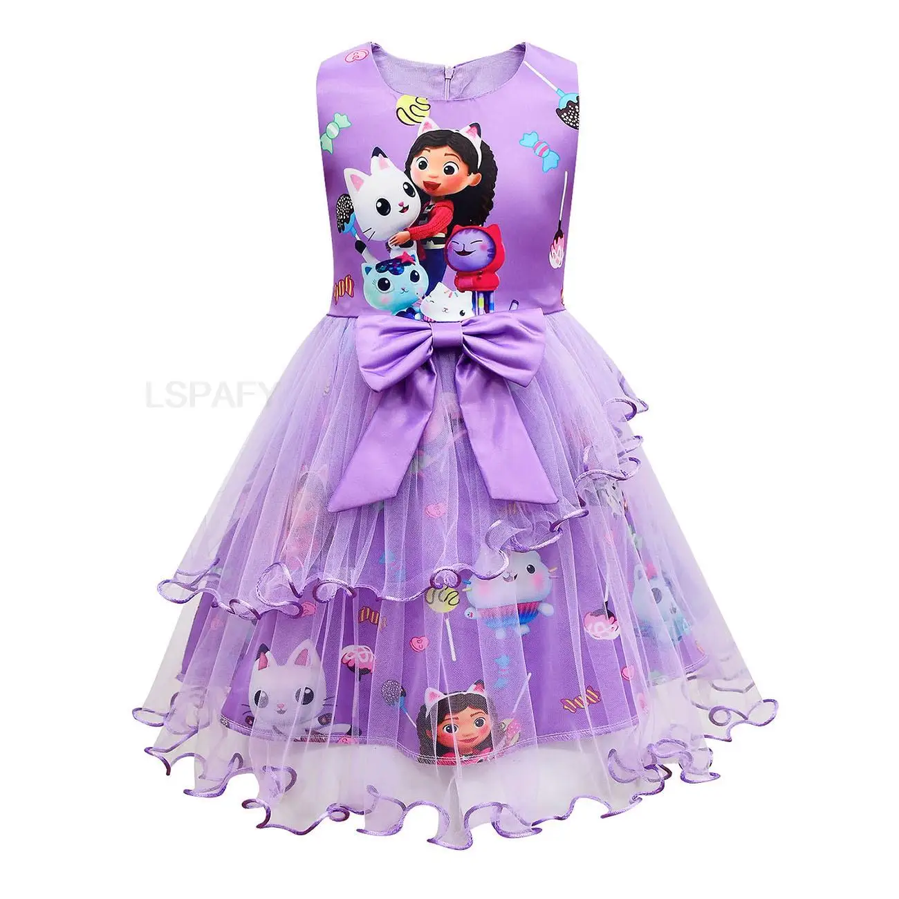 Gabby\'s Dollhouse Clothes Baby Girl Sleeveless Gown Dresses Kids Gabby Cat Cartoon Wedding Party Princess Vestidoes for Girls