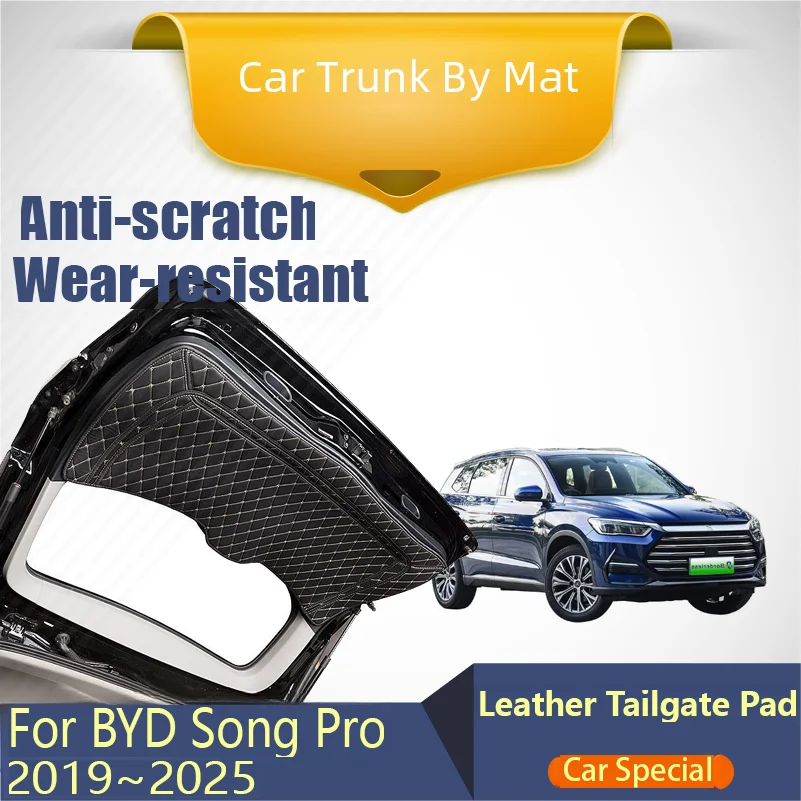 Leather Car Rear Trunk Door Mat For BYD Song Pro EV DM DM-i 2019 2020 2021~2025 Anti-dirty Carpets Tailgate Pad Auto Accessories