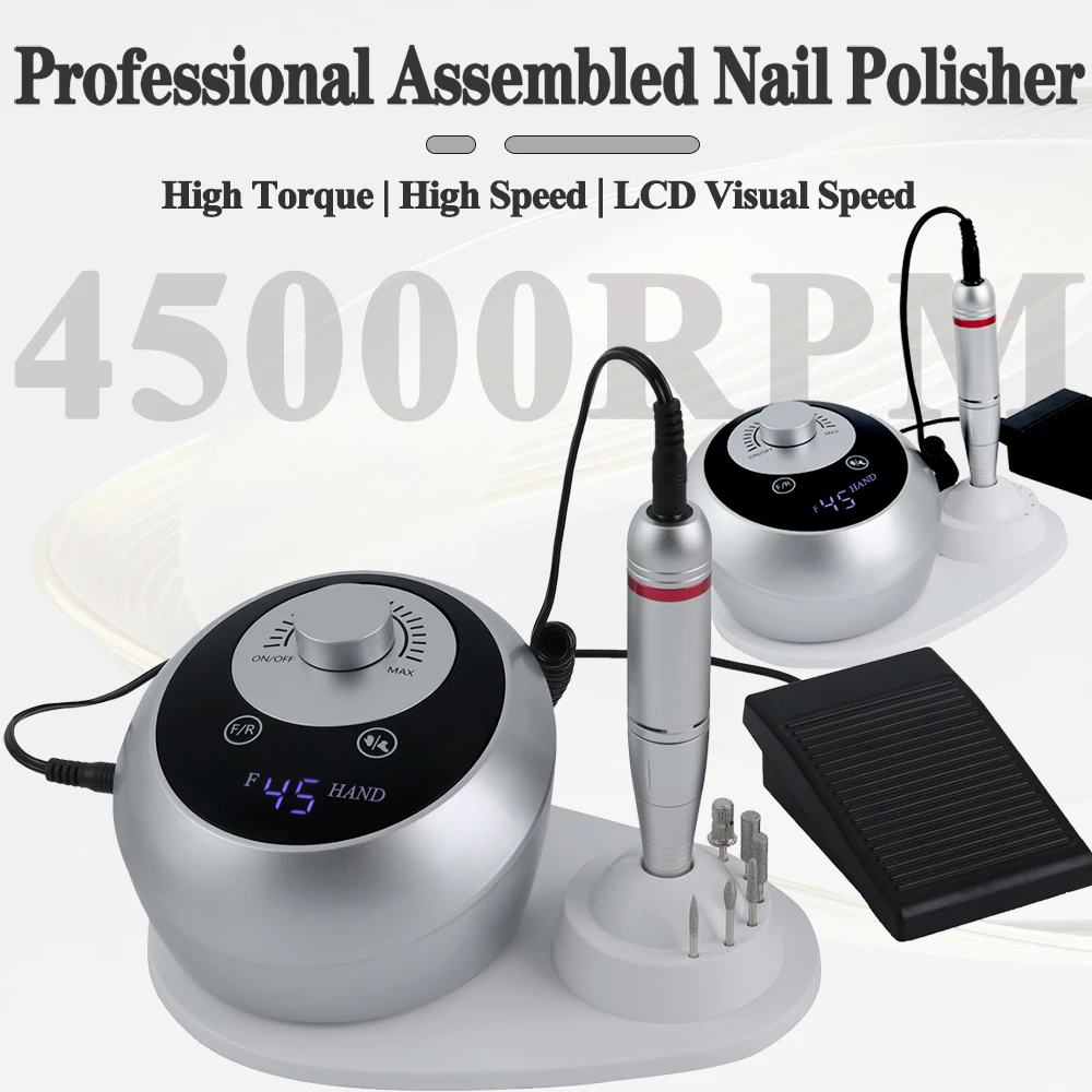 New Professional Nail Polisher ZG-205 Nail Drill Machine 45000RPM for Nails Electric File LCD Display Metal Manicure Pen