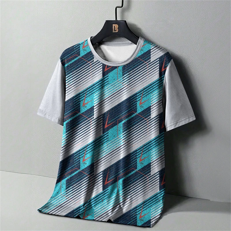 

Men's Clothing Quick Drying Trendy Striped 3D Print T Shirts Short Sleeve Outdoor Comforts Running T-shirt Casual Oversized Tees