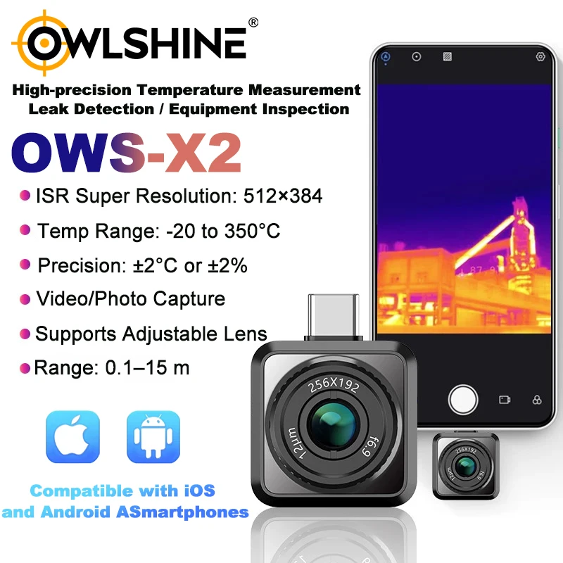

OWLSHINE OWS-X2 Mobile Thermal Imaging Camera Universal for Android IOS Industrial Maintenance Safety Inspection Temperature Cam