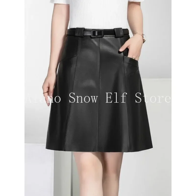 2025 Hip Wrap Skirt for Women Luxury High Waist Slim Genuine Leather Femme One Step Skirt Simple A-line Half Body Skirt