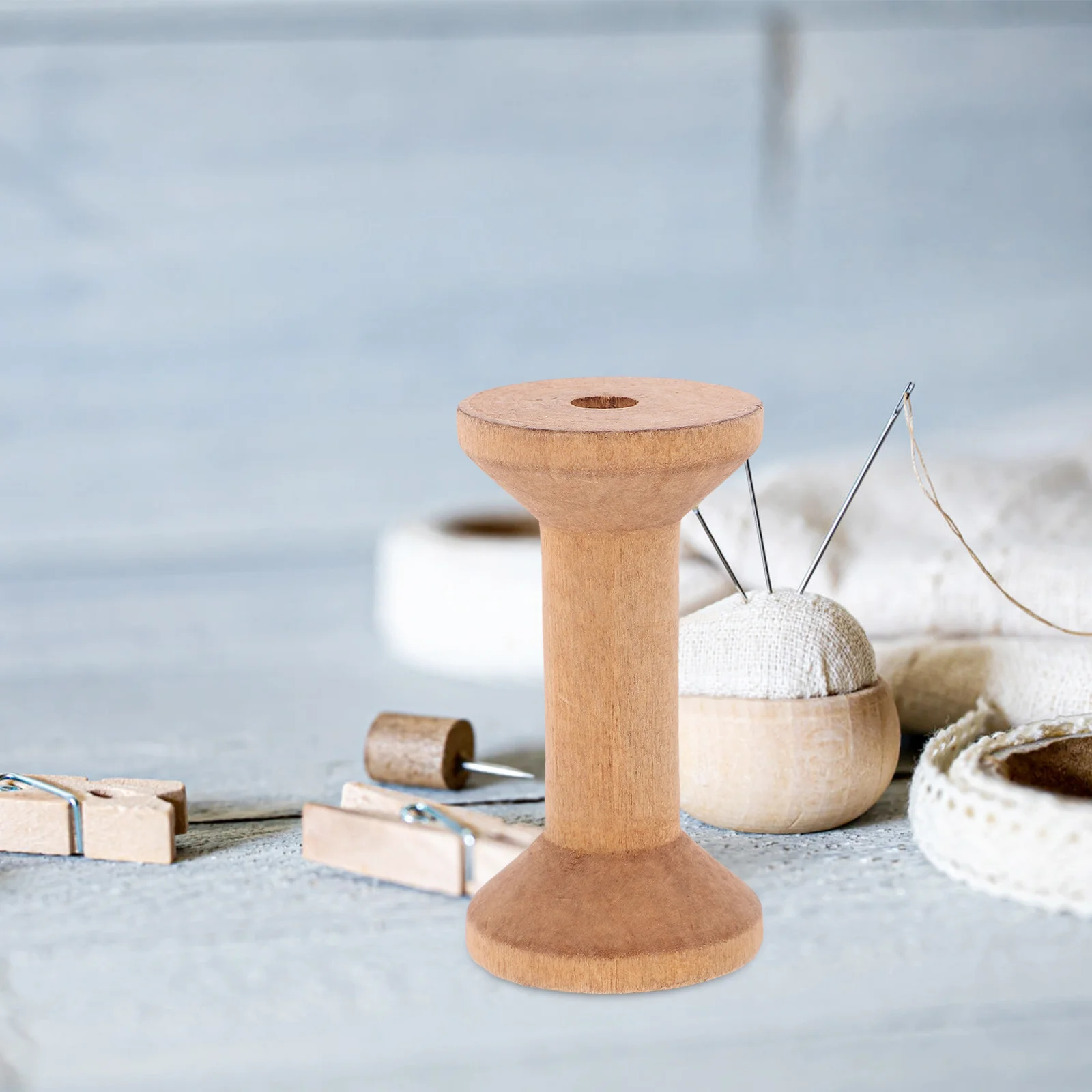 

8Pcs Wooden Empty Spools Khaki 70x40mm Bobbin for Sewing Embroidery Thread Yarn Cord Roll Ribbon Craft Organizer