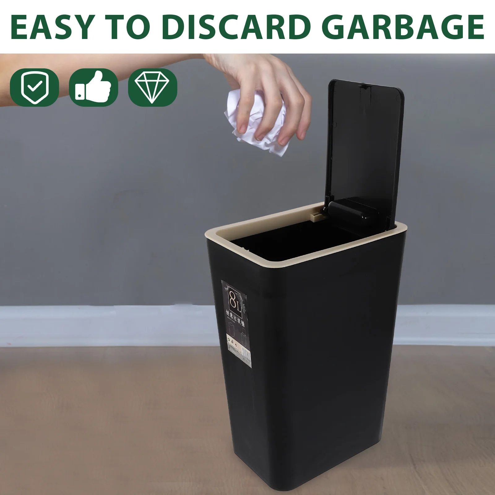 

Small 7L Plastic Trash Can With Lid Modern Lidded Garbage Bin For Bathroom Kitchen Office Home Slim Design Covered Waste