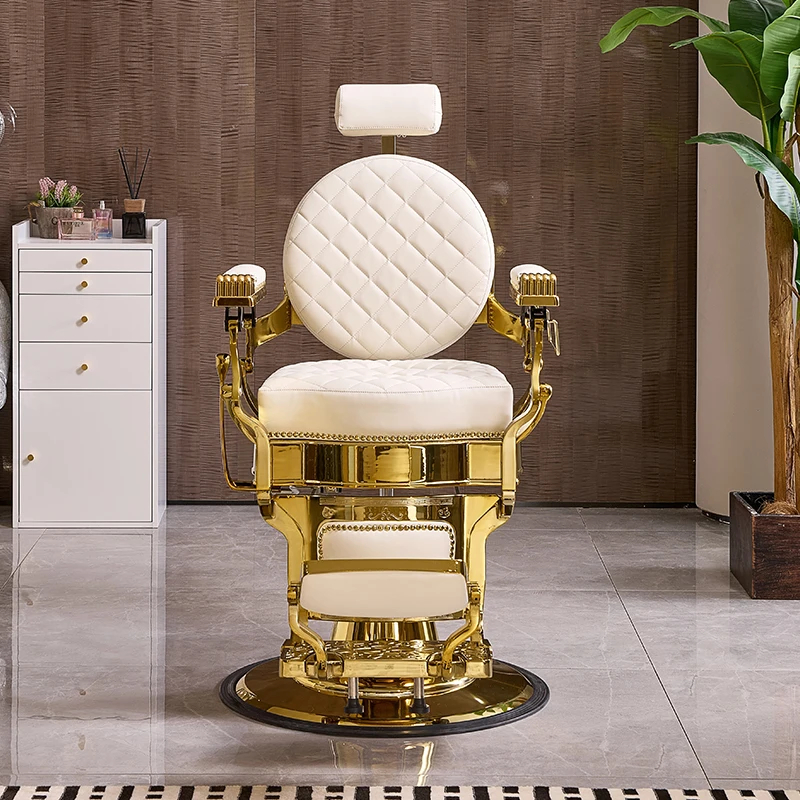 White Gold Vintage Barber Hair Washing Bed Salon Equipment Backwash Barber Shampoo Chair With Ceramic Bowl