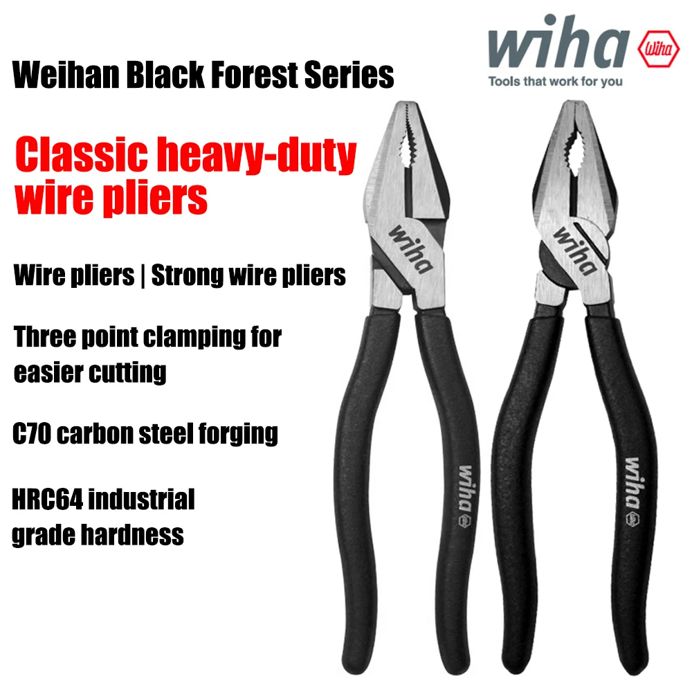 

Wiha Heavy duty three-point clamping wire pliers, 8-inch professional maintenance tool pliers, electrical construct 45838/45839