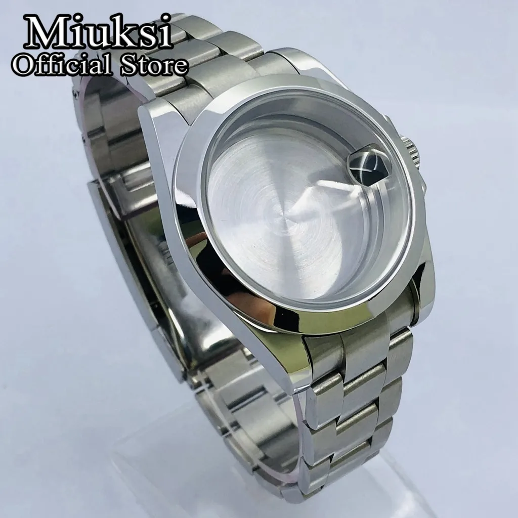 Miuksi 36mm/40mm silver watch case sapphire glass fit NH35 NH36 NH34 ETA2824 PT5000 movement