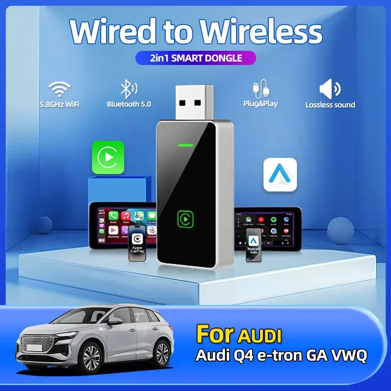 

2025 Fashion New Wireless Carplay Adapter Android Auto Wireless Adapter 2in1 Car Car Accessories For Audi Q4 e-tron GA VWQ