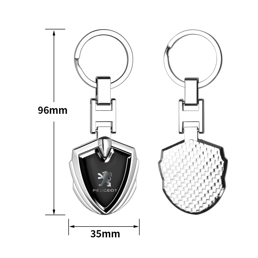 2PCS Auto Keyrings Shield Shape Pendant keychains Key Holders Decorative For PEUGEOT 107 206 207 208 307 308 2008 3008 4008 5008